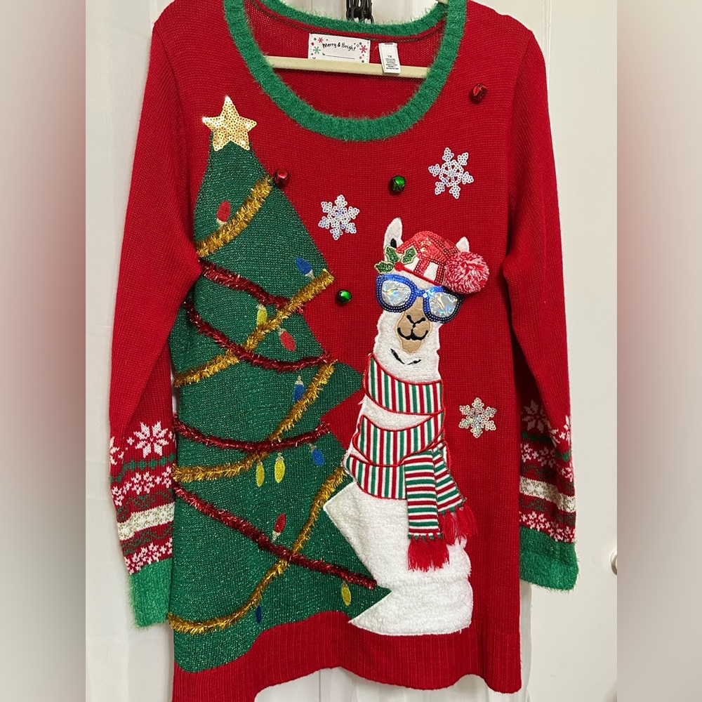 Ugly Christmas Sweater- Llama Ugly Christmas Sweater - Vintage- (1x)